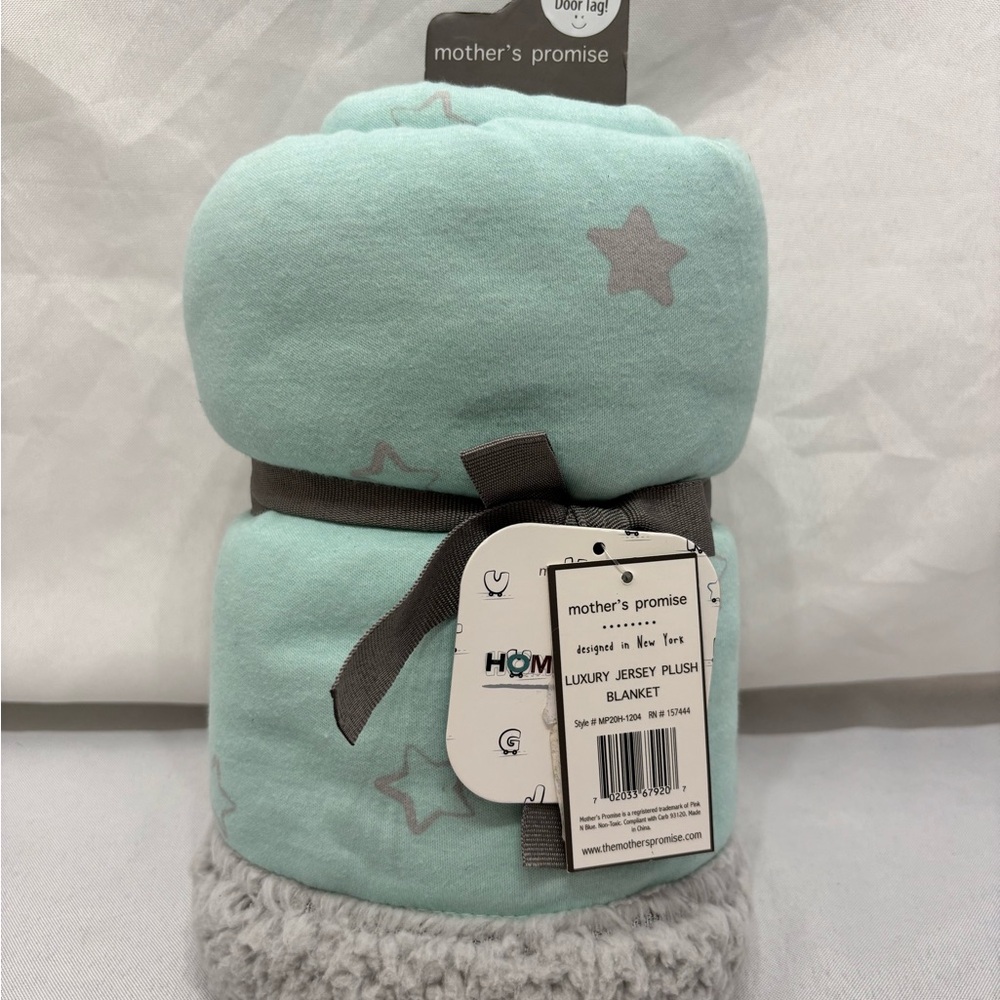 Mother's Promise Home School Collection Mint Green W Gray Jersey Plush Blanket